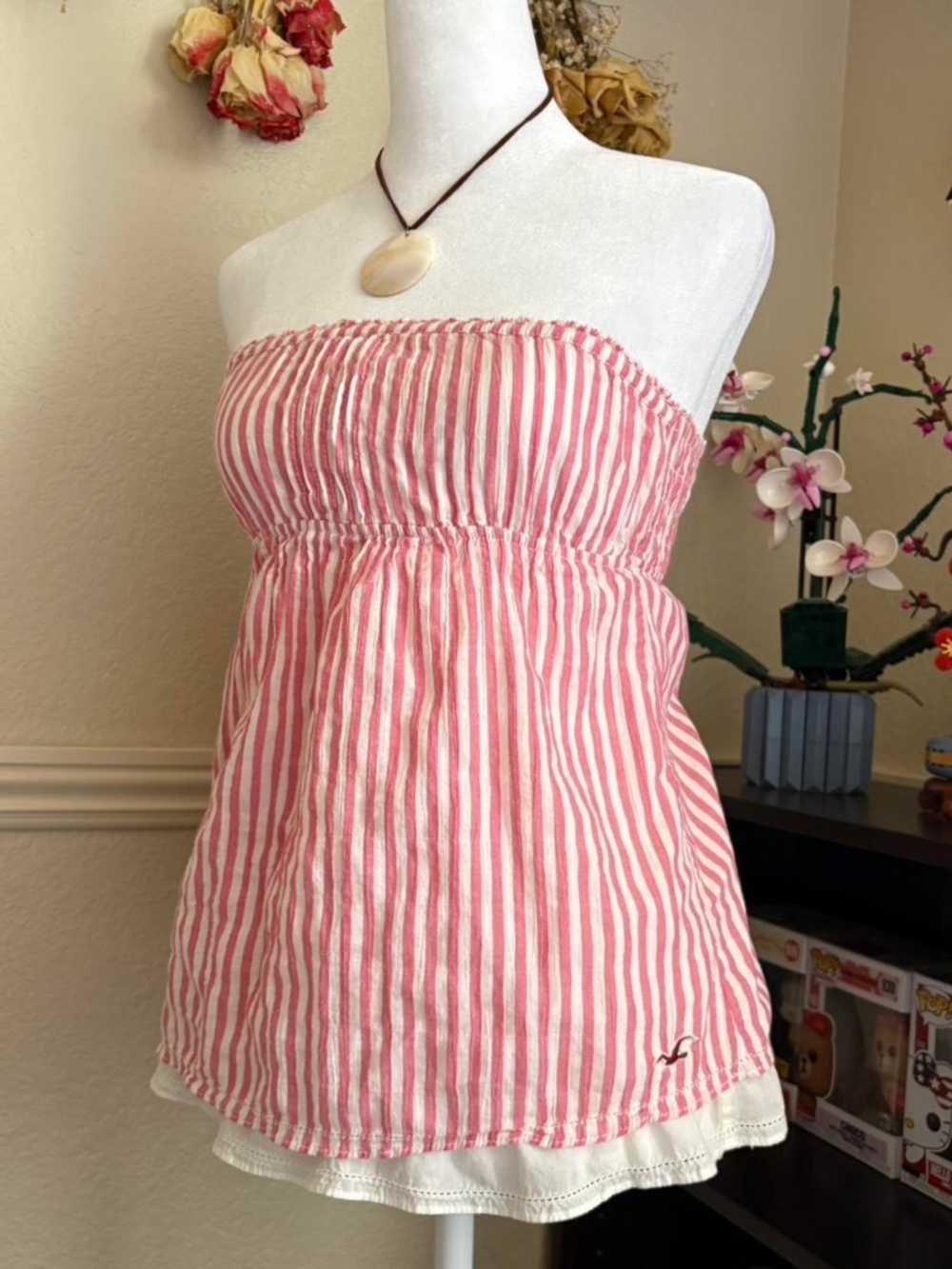 Hollister Babydoll Pink & White Striped Tube Top